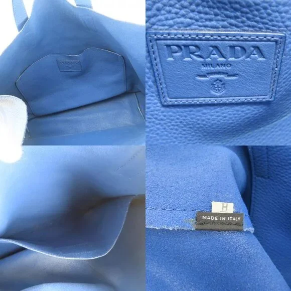 Prada Tote Leather Blue Silver Hardware 2-Way Shoulder Simple Large Capacity - Picture 7 of 9